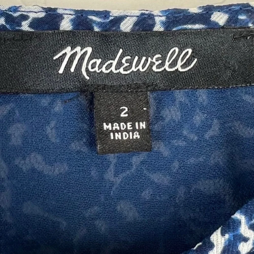 Madewell Blue Indigo Bengali Block-print Chiffon Sweetheart Lined Blouse 2